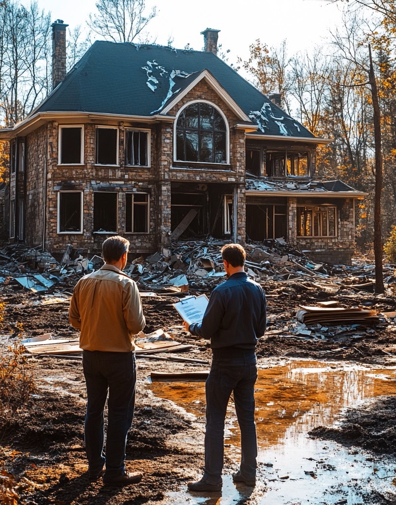 Public adjusters assessing luxury home damage after major property loss