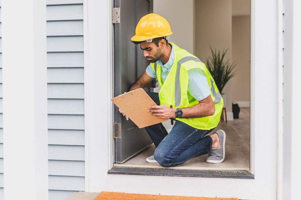 Insurance adjuster inspecting property damage during a claim investigation